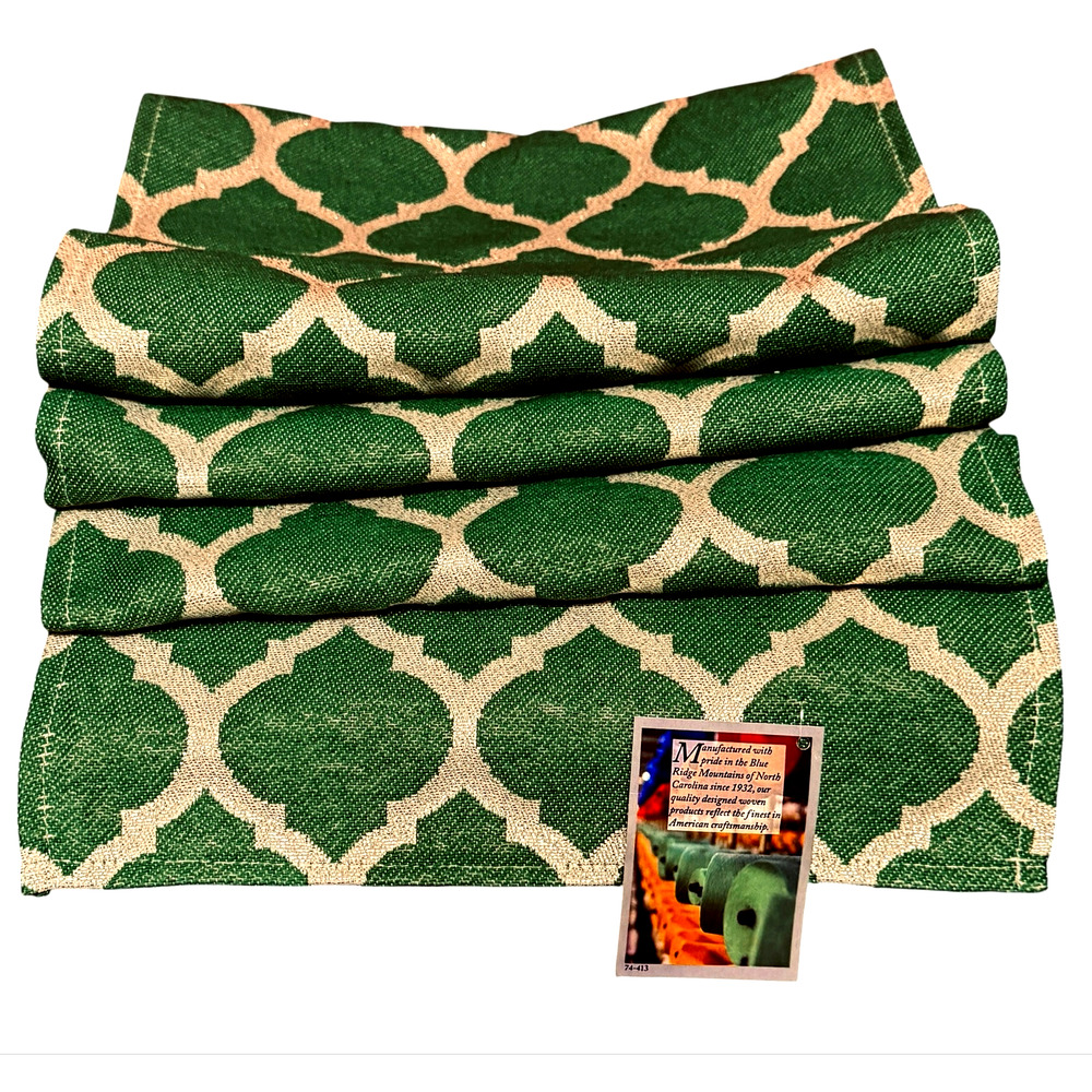 Moroccan Me Crazy Table Runner Green Mediterranean Ikat Made In USA 72" NWT